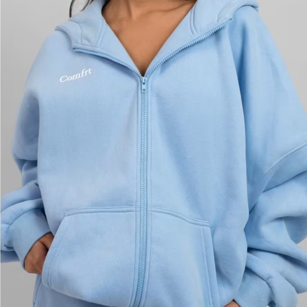 Comfrt Women's Light Blue Zip-Up Hoodie & matching sweatpants
